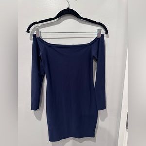 Long sleeve off the shoulder blue mini dress PLT